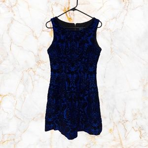 Size 12, Gabby Skye Fit & Flare Dress, Royal Blue & Black Velvet Damask